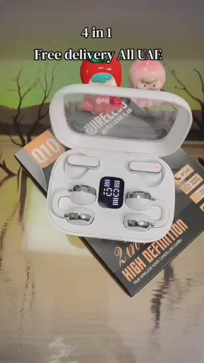 Q10 4-in-1 Wireless Earbuds – 2 Stylish Designs | Clear Sound | Long Battery | Waterproof