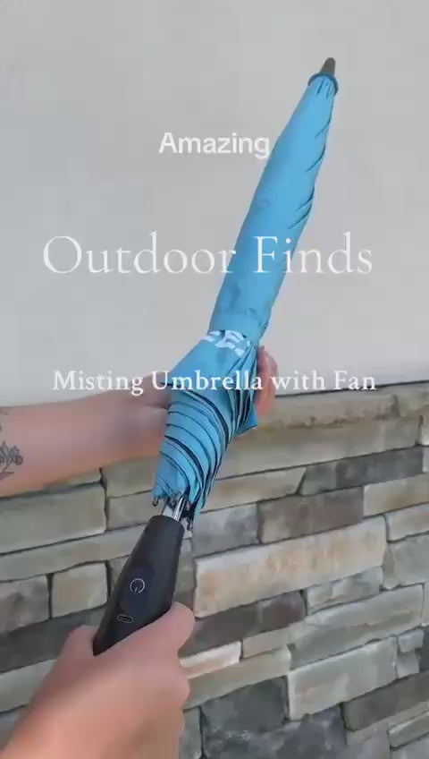Smart Rechargeable Cooling Umbrella Fan with Mist Spray | USB Type-C | 2600mAh Battery | 2 Speed Levels