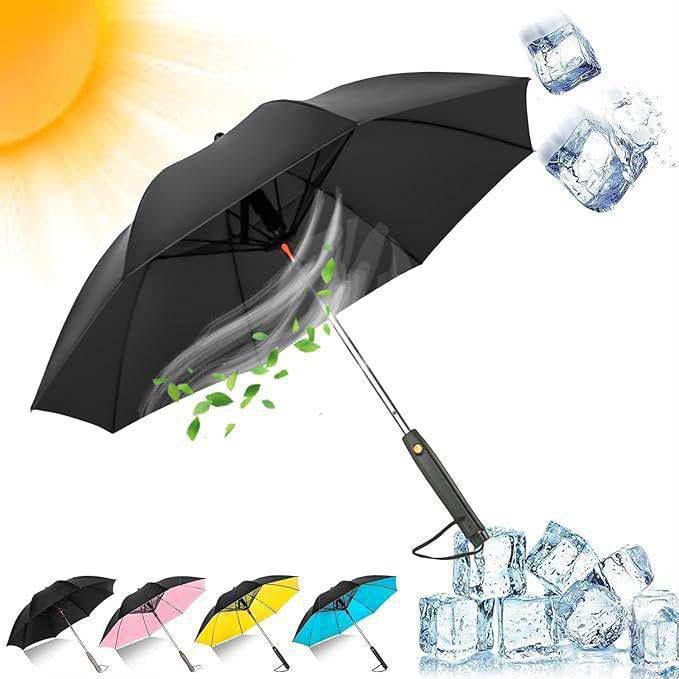 Smart Rechargeable Cooling Umbrella Fan with Mist Spray | USB Type-C | 2600mAh Battery | 2 Speed Levels