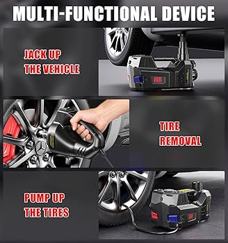 4-in-1 Electric Hydraulic Car Repair Tool Kit – 5 Ton Heavy Duty Car Jack with Built-in Air Pump, Electric Impact Wrench & LED Light | 12V Portable Emergency Kit