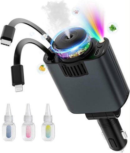 6-in-1 Aroma Starlight Car Charger – Model D1 | Fast Charging, Star Light & Perfume Diffuser