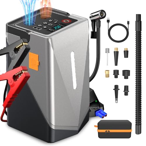 Portable Multi-Function Smart Air Compressor & Car Jump Starter – Heavy Duty Digital Tire Inflator with LED Light
