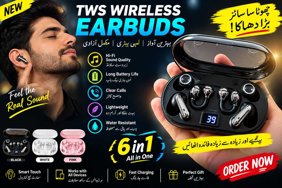 6-in-1 Wireless AirPods – Premium Sound & Stylish Design