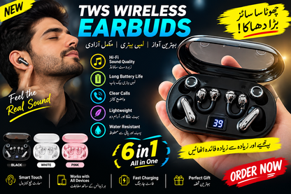 6-in-1 Wireless AirPods – Premium Sound & Stylish Design