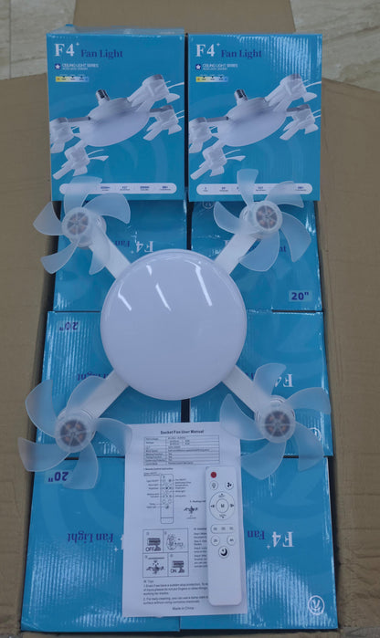 F4+ LED Socket Ceiling Fan Light with Remote Control (20 Inch