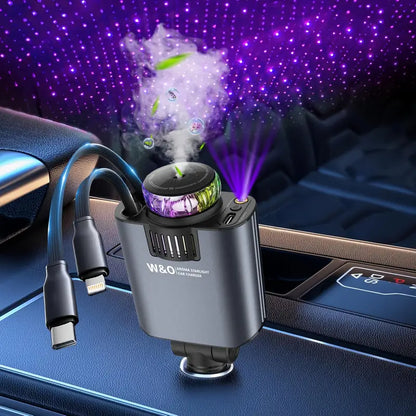 6-in-1 Aroma Starlight Car Charger – Model D1 | Fast Charging, Star Light & Perfume Diffuser