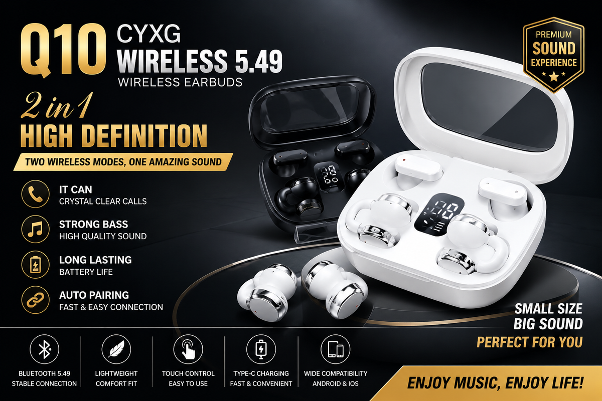 Q10 4-in-1 Wireless Earbuds – 2 Stylish Designs | Clear Sound | Long Battery | Waterproof