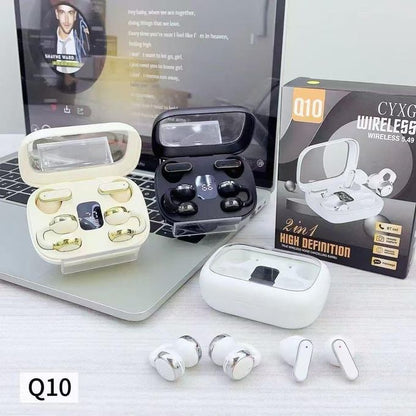 Q10 4-in-1 Wireless Earbuds – 2 Stylish Designs | Clear Sound | Long Battery | Waterproof
