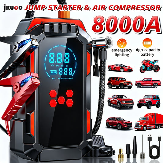Portable Jump Starter & Air Inflator – Powerful Battery, Compact Design, Fast Inflation & Emergency Power Bank