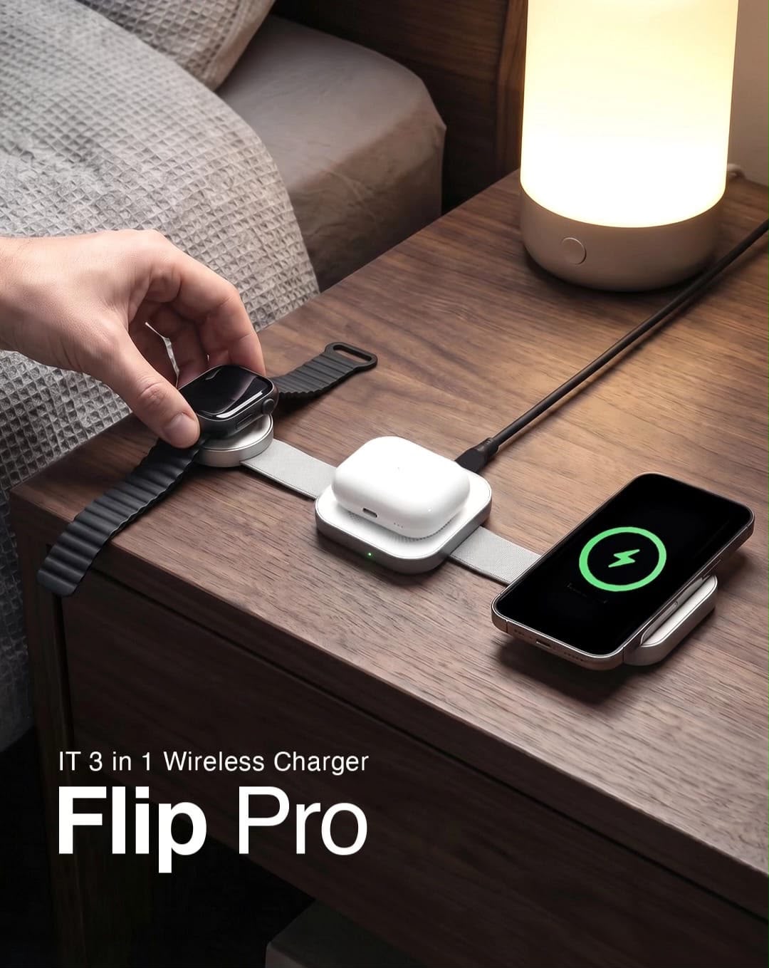 AD10 Foldable 3-in-1 Magnetic Wireless Fast Charger | 15W Phone, Earbuds & Smart Watch Charging Station