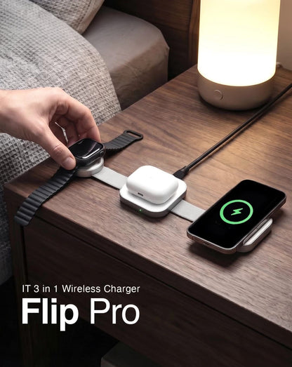AD10 Foldable 3-in-1 Magnetic Wireless Fast Charger | 15W Phone, Earbuds & Smart Watch Charging Station