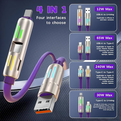 4-in-1 Fast Charging Cable – USB-A & Type-C to Lightning / Type-C