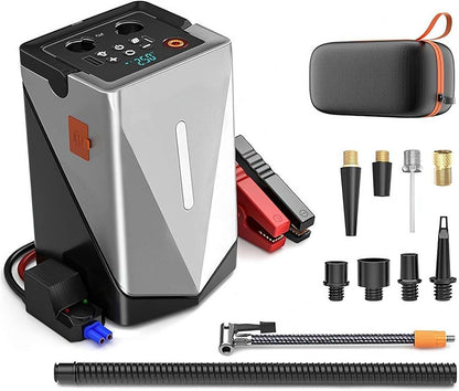 Portable Multi-Function Smart Air Compressor & Car Jump Starter – Heavy Duty Digital Tire Inflator with LED Light
