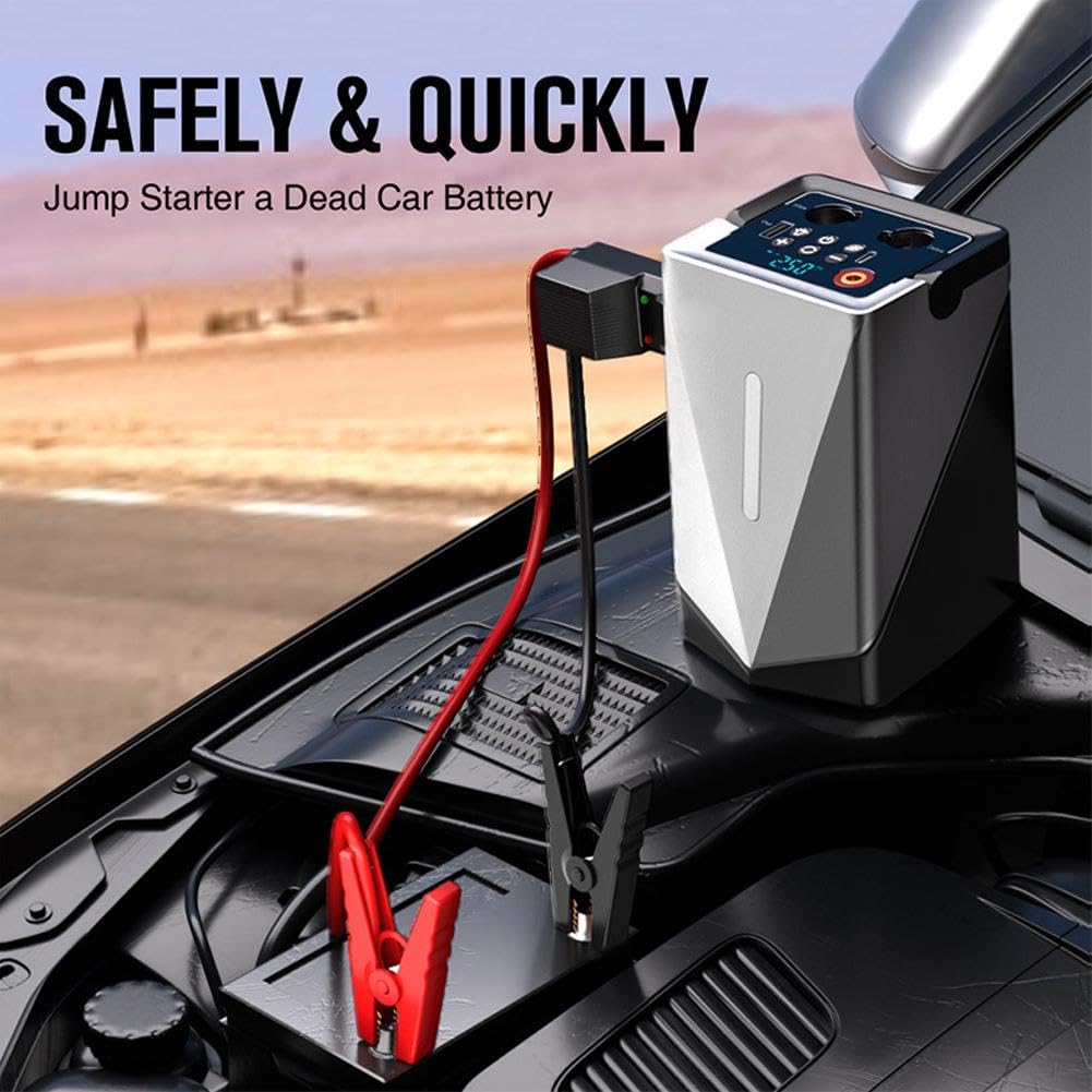 Portable Multi-Function Smart Air Compressor & Car Jump Starter – Heavy Duty Digital Tire Inflator with LED Light