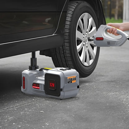 4-in-1 Electric Hydraulic Car Repair Tool Kit – 5 Ton Heavy Duty Car Jack with Built-in Air Pump, Electric Impact Wrench & LED Light | 12V Portable Emergency Kit