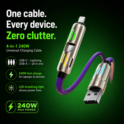 4-in-1 Fast Charging Cable – USB-A & Type-C to Lightning / Type-C