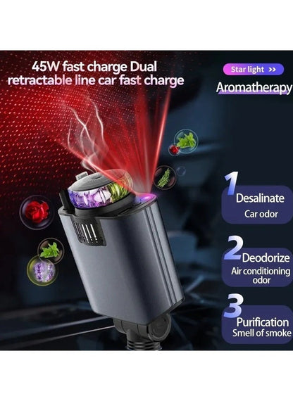 6-in-1 Aroma Starlight Car Charger – Model D1 | Fast Charging, Star Light & Perfume Diffuser