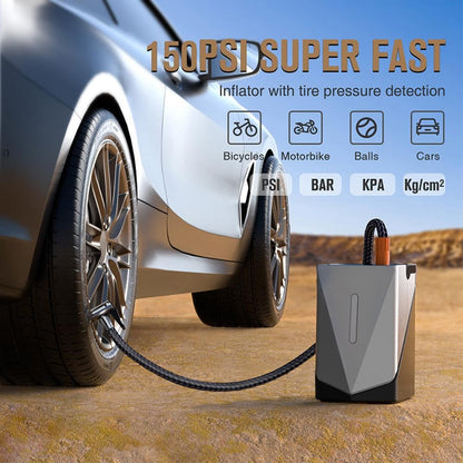 Portable Multi-Function Smart Air Compressor & Car Jump Starter – Heavy Duty Digital Tire Inflator with LED Light